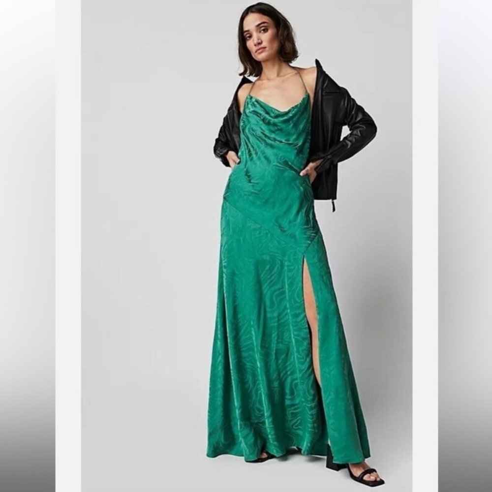 Free People Green Slit Maxi Gown